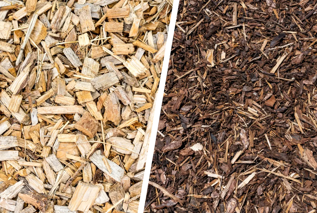 Hackschnitzel und Rindenmulch in loser Schüttung